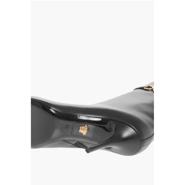 Versace Leather Booties with Logoed Strap and Stiletto Heel 9cm - Image 6