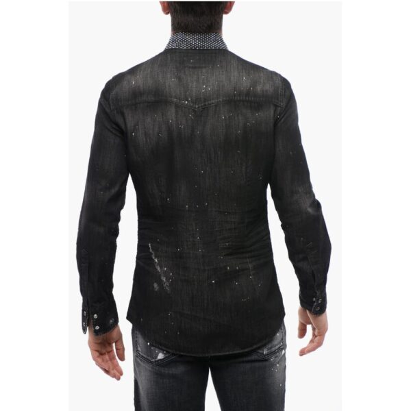 Dsquared² Distressed Denim Shirt with Rhinestones - Image 2