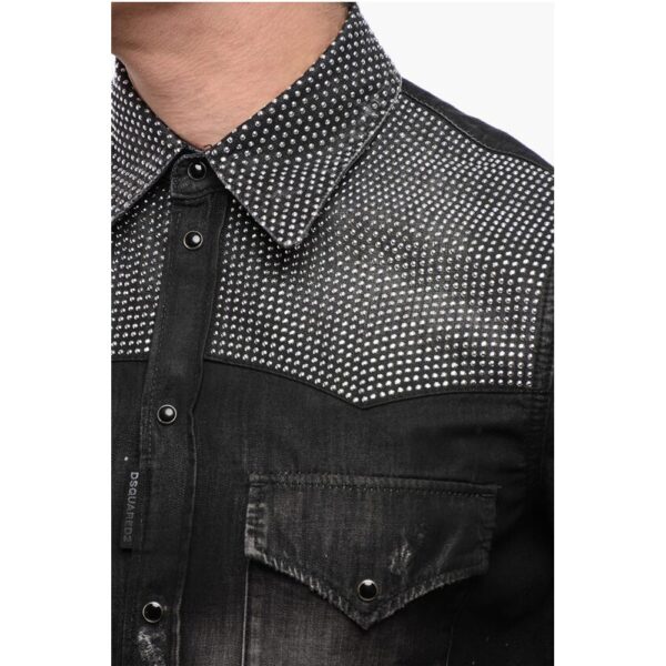 Dsquared² Distressed Denim Shirt with Rhinestones - Image 3