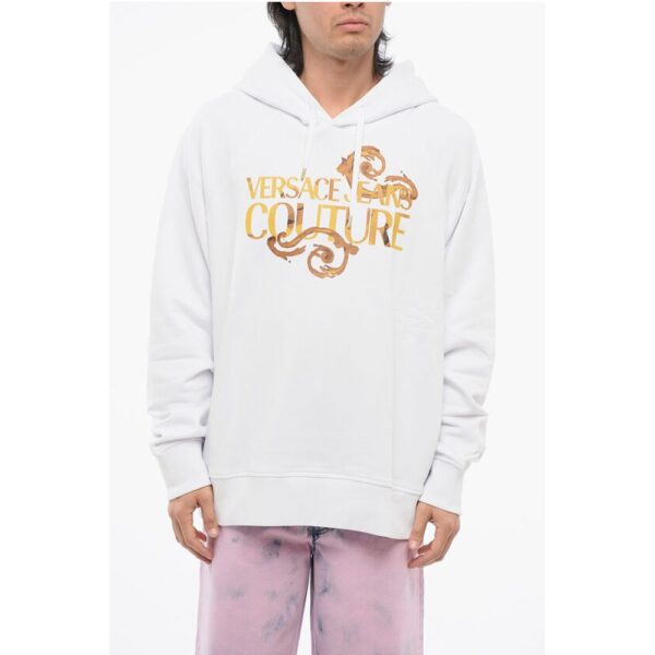 Versace JEANS COUTURE Brushed Cotton Hoodie with Printed Logo
