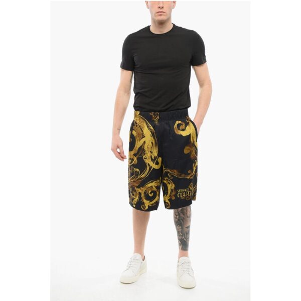Versace JEANS COUTURE Barocco Patterned WATERCOLOR Viscose Shorts - Image 4