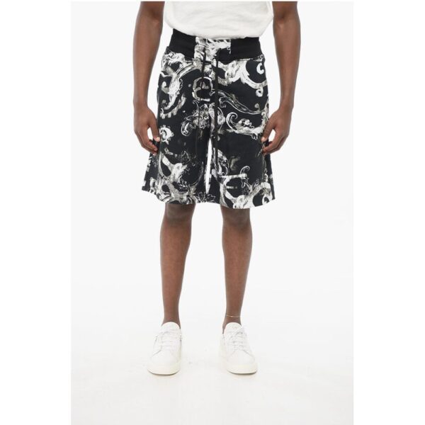 Versace JEANS COUTURE Brushed Cotton Shorts with Barocco Motif