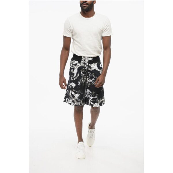 Versace JEANS COUTURE Brushed Cotton Shorts with Barocco Motif - Image 4
