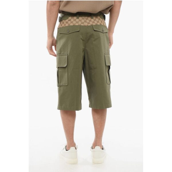 Gucci Cotton Cargo Shorts with Monogram Inserts - Image 2
