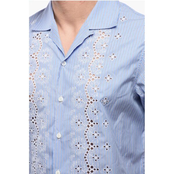 Dsquared² Striped SUNSET BOWLING Shirt with Broderie Anglaise - Image 3