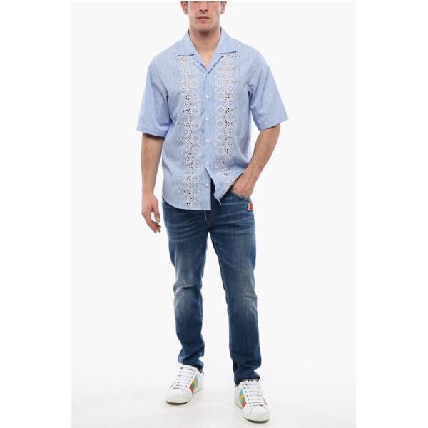 Dsquared² Striped SUNSET BOWLING Shirt with Broderie Anglaise - Image 4