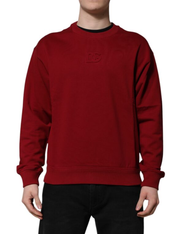 Dolce & Gabbana Red Embossed Logo Cotton Crew Neck Sweater - Image 2