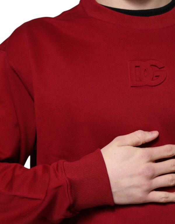 Dolce & Gabbana Red Embossed Logo Cotton Crew Neck Sweater - Image 6