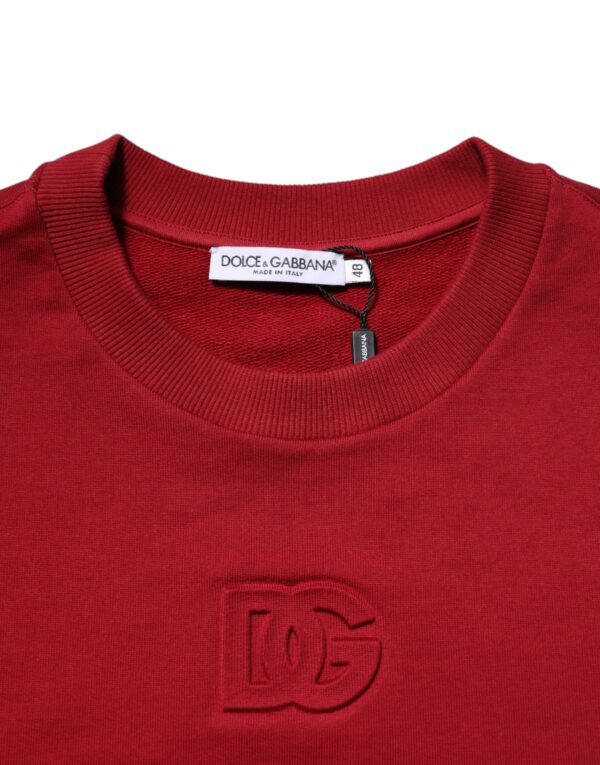 Dolce & Gabbana Red Embossed Logo Cotton Crew Neck Sweater - Image 7