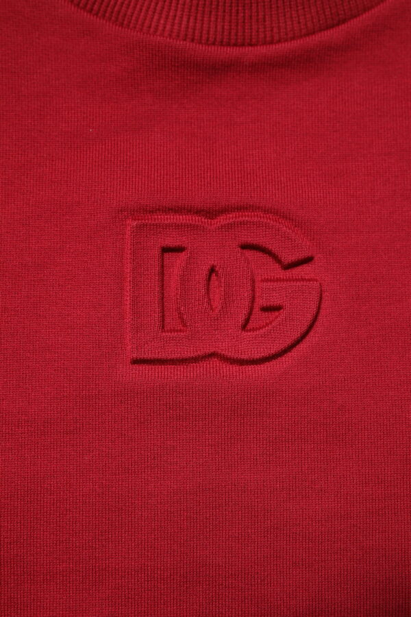 Dolce & Gabbana Red Embossed Logo Cotton Crew Neck Sweater - Image 8