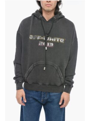 Off-White Printed Hoodie Sweatshirt with Eyelet Detail