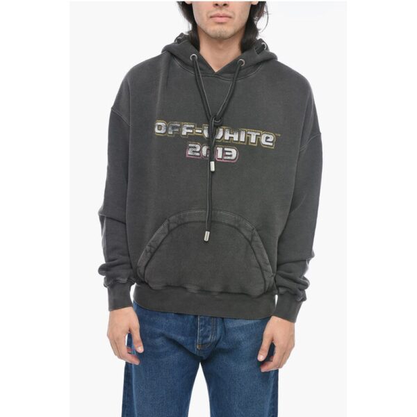 Off-White Printed Hoodie Sweatshirt with Eyelet Detail