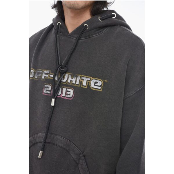 Off-White Printed Hoodie Sweatshirt with Eyelet Detail - Image 3