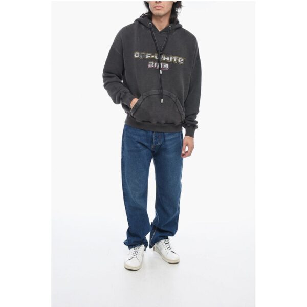 Off-White Printed Hoodie Sweatshirt with Eyelet Detail - Image 4