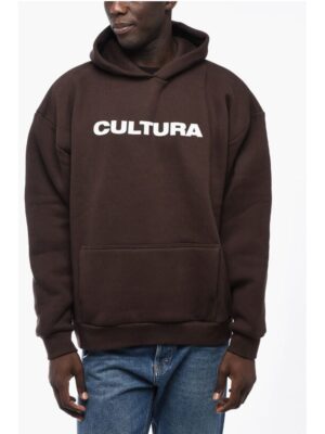 Cultura Fleeced-Cotton Hoodie with Contrast Logo