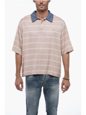 4SDesigns Polo shirt with Golden-Buttons and Denim Collar