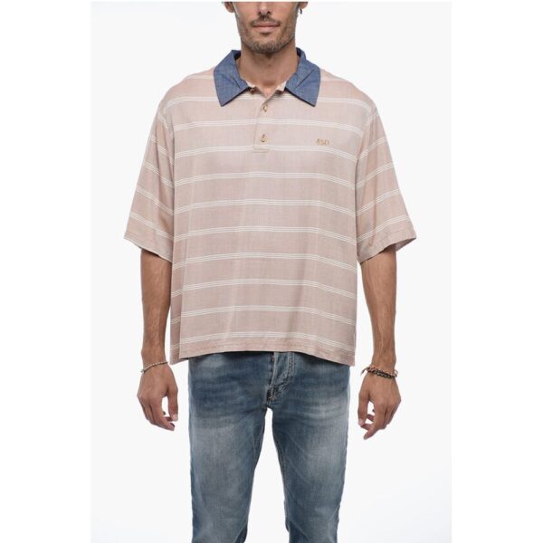 4SDesigns Polo shirt with Golden-Buttons and Denim Collar
