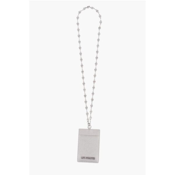 Moschino LOVE Saffiano Faux Leather Card Holder with Jewel Chain
