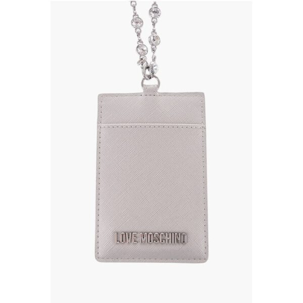 Moschino LOVE Saffiano Faux Leather Card Holder with Jewel Chain - Image 2