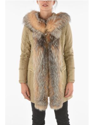 Philipp Plein COUTURE Studded Fox Fur Edged AMAZING FUR Parka