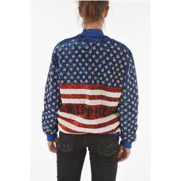 Philipp Plein COUTURE All-Over Sequine and Crystal AMERICA Bomber Jacket - Image 2