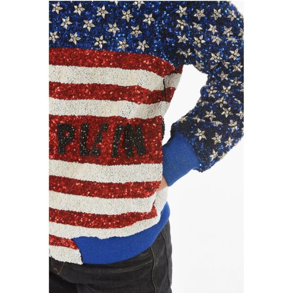 Philipp Plein COUTURE All-Over Sequine and Crystal AMERICA Bomber Jacket - Image 3