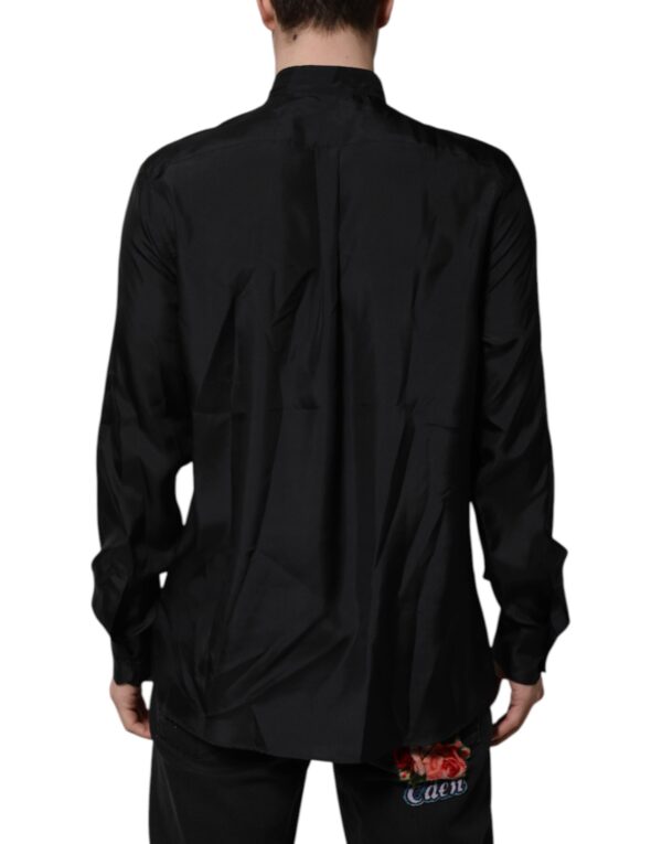Dolce & Gabbana Dark Blue Silk MARTINI Men Formal Dress Shirt - Image 4