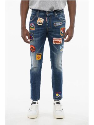 Dsquared² Skater Fit Delavè Denims with Embroidered Patches 15cm