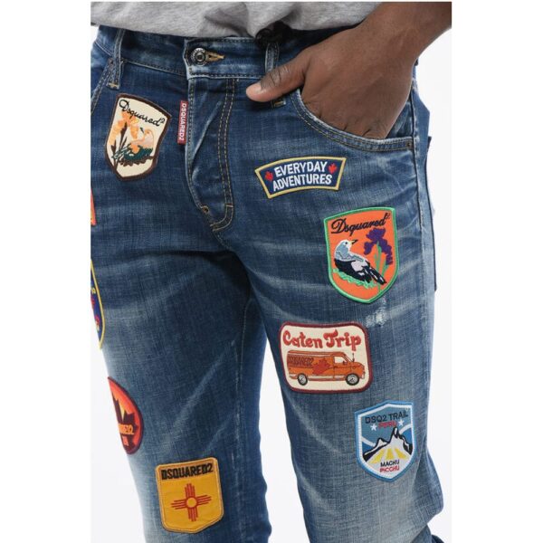 Dsquared² Skater Fit Delavè Denims with Embroidered Patches 15cm - Image 3