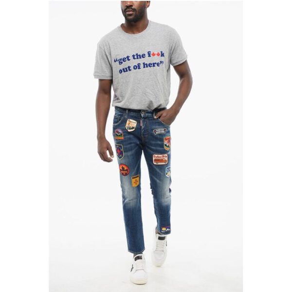 Dsquared² Skater Fit Delavè Denims with Embroidered Patches 15cm - Image 4