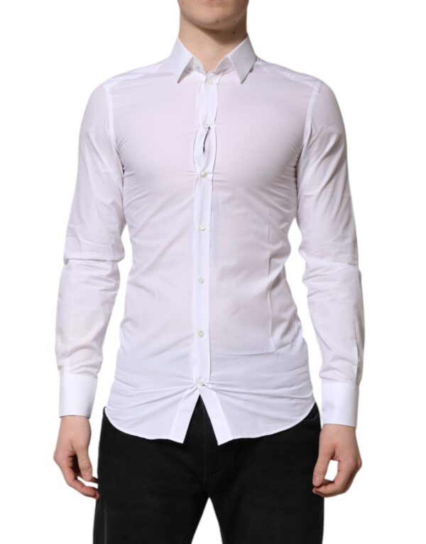 Dolce & Gabbana White Cotton GOLD Long Sleeve Men Dress Shirt - Image 2