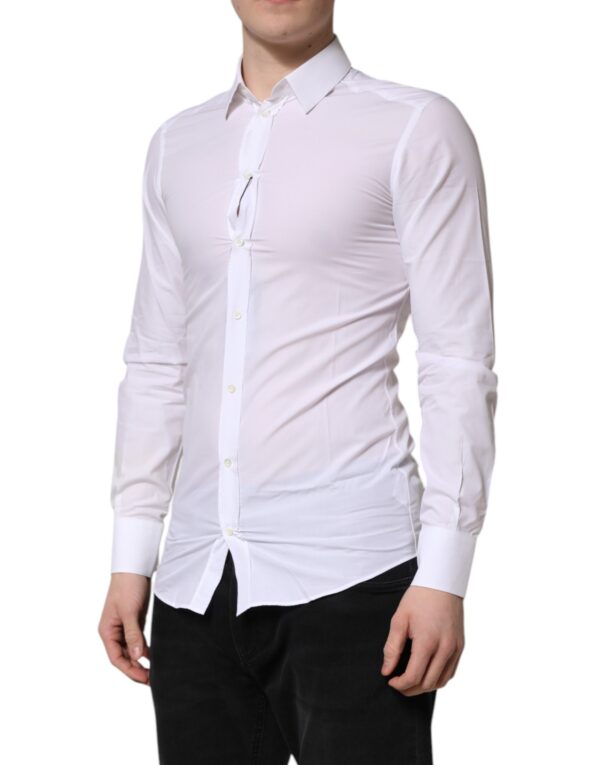 Dolce & Gabbana White Cotton GOLD Long Sleeve Men Dress Shirt - Image 3