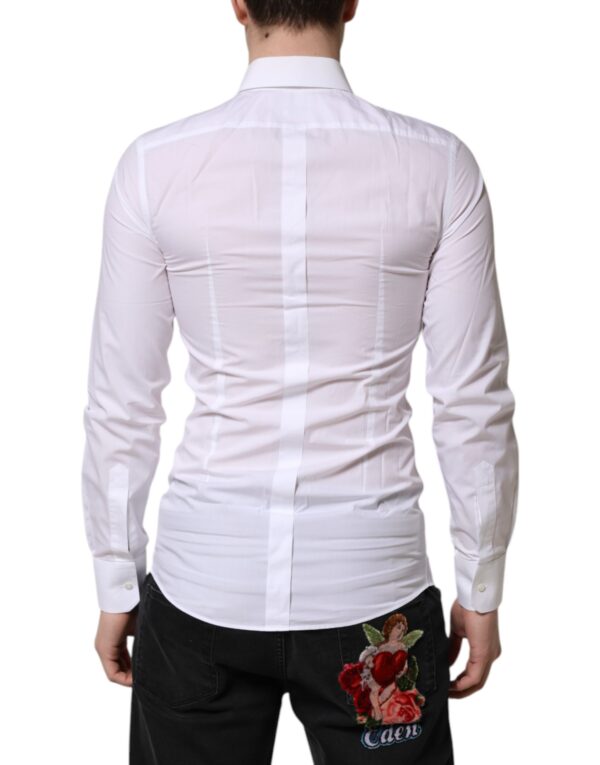 Dolce & Gabbana White Cotton GOLD Long Sleeve Men Dress Shirt - Image 4