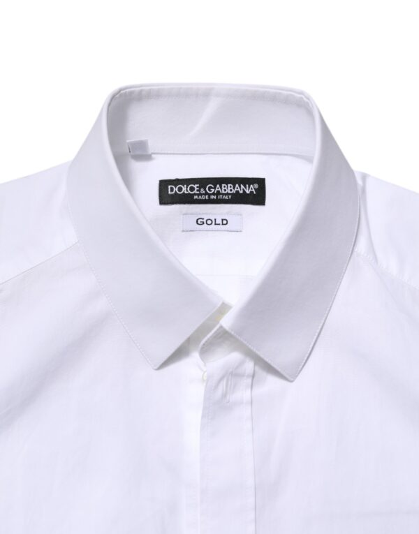 Dolce & Gabbana White Cotton GOLD Long Sleeve Men Dress Shirt - Image 5