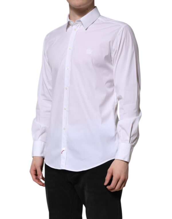 Dolce & Gabbana White Cotton MARTINI Long Sleeve Dress Shirt - Image 3