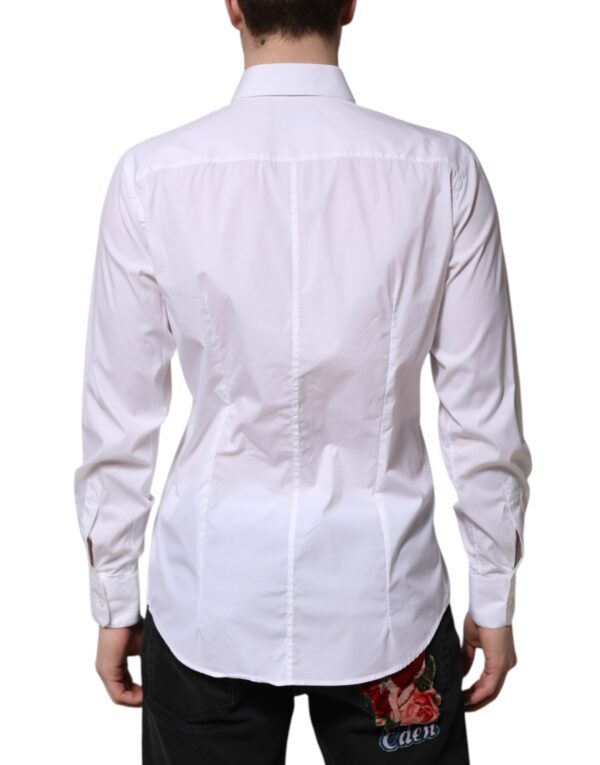 Dolce & Gabbana White Cotton MARTINI Long Sleeve Dress Shirt - Image 4