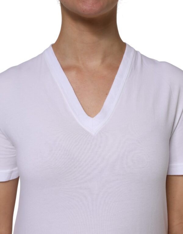 Dolce & Gabbana White Cotton Short Sleeves V-Neck Top T-shirt - Image 5