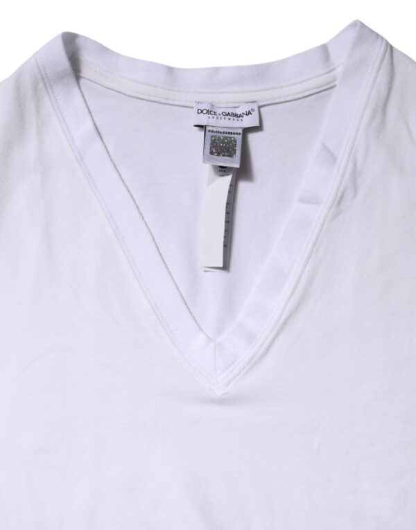 Dolce & Gabbana White Cotton Short Sleeves V-Neck Top T-shirt - Image 6