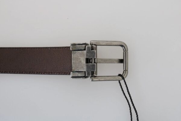 Dolce & Gabbana Blue Perforated Leather Gray Buckle Belt - Image 3