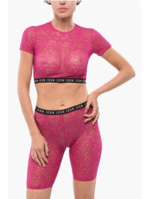 Dsquared² Lace Crop Top with Logoed Elastic Band