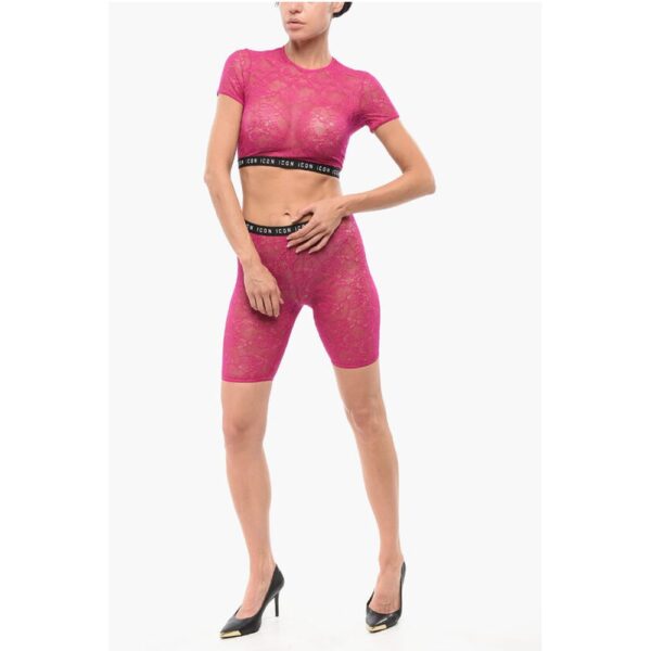 Dsquared² Lace Crop Top with Logoed Elastic Band - Image 4