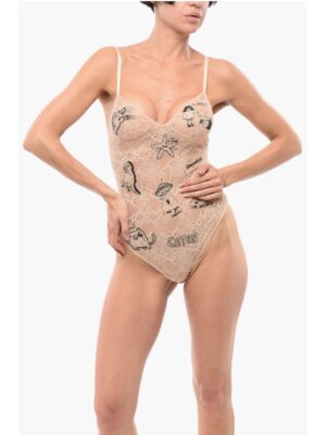 Dsquared² Lace Bodysuit with All-Over Embroideries