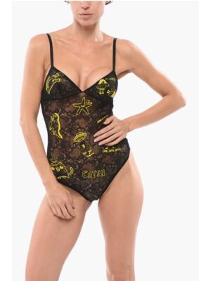 Dsquared² Lace Bodysuit with All-Over Embroideries