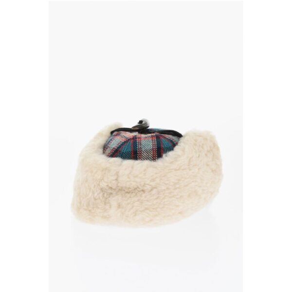 Dsquared² Checked Wool Blend Deerstalker Hat with Textured Leater Viso - Image 2