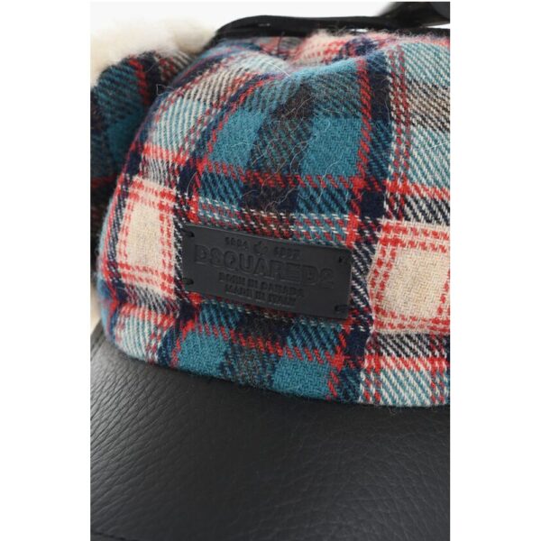 Dsquared² Checked Wool Blend Deerstalker Hat with Textured Leater Viso - Image 4
