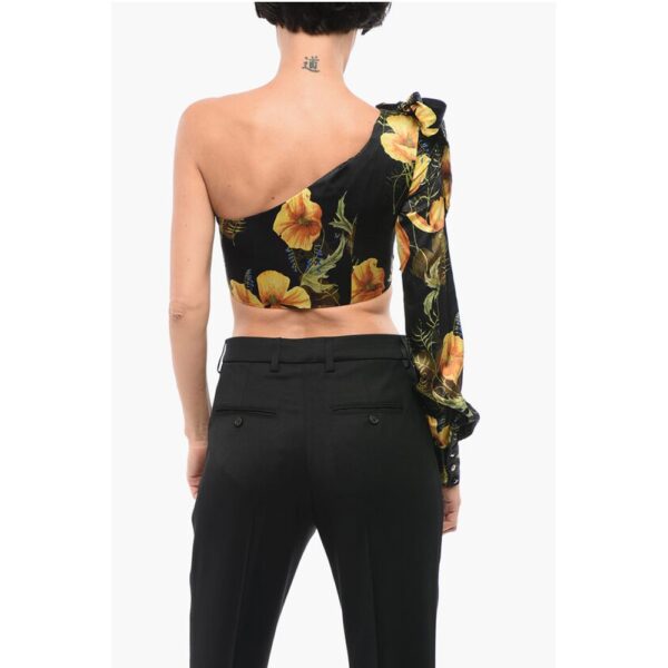 Philipp Plein COUTURE Floral Patterned Silk One-Shoulder Crop Top with Bow - Image 2