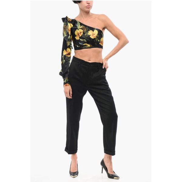 Philipp Plein COUTURE Floral Patterned Silk One-Shoulder Crop Top with Bow - Image 4