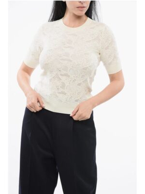 Chloé Short-sleeved Jacquard Silk Blend Sweater