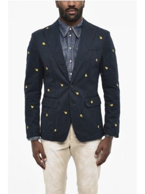 Dsquared² embroidered Cotton 2 Buttons Blazer with Flap Pockets