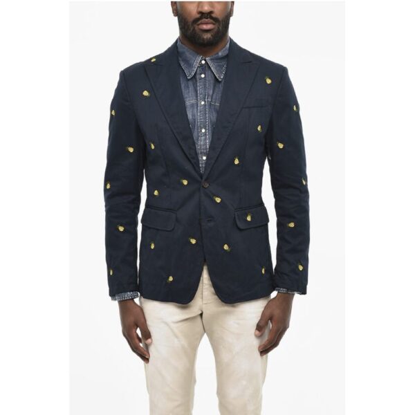 Dsquared² embroidered Cotton 2 Buttons Blazer with Flap Pockets